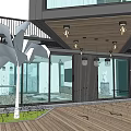 Modern Detached Villa Exterior Design With Large Glass Windows Wooden Walkway And Courtyard Greenery