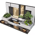 Modern Water Fountain Landscape Design With Flowing Water Green Plants And Golden Decorations