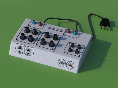 Industrial Control Panel Equipment Featuring Multiple Knobs Buttons And Power Plug 3d model