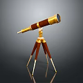 Vintage Decorative Telescope With Wooden Tripod And Golden Accent Details