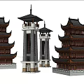 Chinese-style ancient pagoda ancient temple new ancient gate watchtower ascend tower corridor 3d model