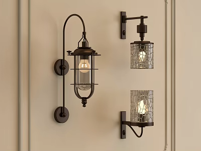 Vintage Indoor Wall Lamps With Metal Brackets And Textured Glass Shades 3d model