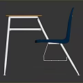 Wooden Top Student Desk With Blue Chair And Metal Frame Book Basket