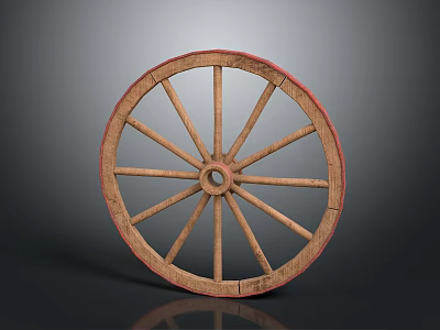 Vintage Automotive Wheel Part With Wooden Spokes And Red Rim Design 3d model