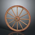 Vintage Automotive Wheel Part With Wooden Spokes And Red Rim Design