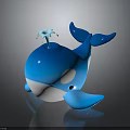 Cute Blue Whale Toy Figure With Water Spray Feature And White Belly Design