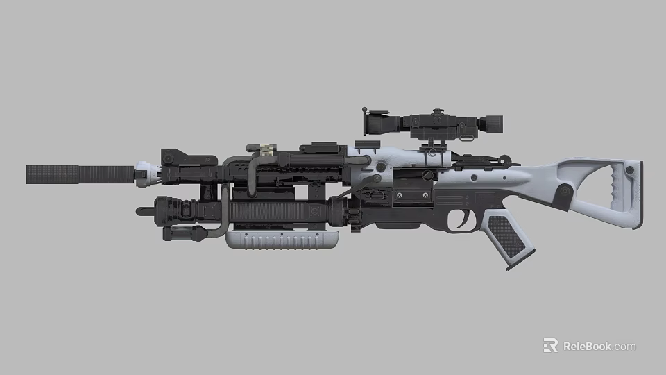 Modern Military Style Tactical Rifle with Scope Grip and Black White Design 3d model 