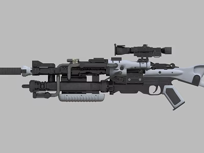 Modern Military Style Tactical Rifle with Scope Grip and Black White Design 3d model