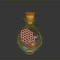 Decorative Glass Bottle With Cork Stopper And Colorful Interior Design Elements