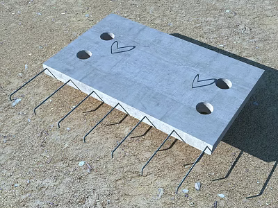 Reinforced Concrete Slab With Holes And Protruding Metal Rods For Construction 3d model