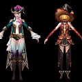 Game And Movie Characters With Pink Hair Green White Outfit And Pumpkin Hat Red Black Costume