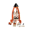Wooden Rocket Shaped Toy with Shelves Car Parts and Small Dolls