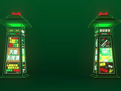 New Chinese Meichen Pillar Heineken Night Market Barbecue Advertising Light Box Neon Light Kaifeng Gate Lou Beer 3d model