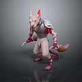 Anthropomorphic Fox Creature In Armor With Claws Tail And Crouching Stance 3d model