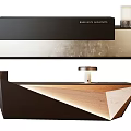 Modern Geometric Reception Desk With Sleek Wooden And Metal Design And Lamp