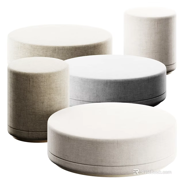 Set Of Modern Round Fabric Stools In Neutral Tones For Minimalist Spaces 3d model 