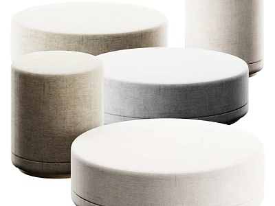 Set Of Modern Round Fabric Stools In Neutral Tones For Minimalist Spaces 3d model