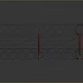 Barbed Wire Fence Structure With Red Metal Posts For Security Enclosure