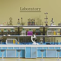 Well Equipped Laboratory With Shelves Microscope Test Tubes Beakers And Workbench Stools