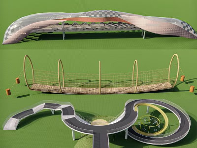Modern Road Facilities Featuring Curved Paths Circular Design Arched Cover And Rope Structure 3d model