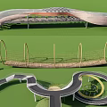 Modern Road Facilities Featuring Curved Paths Circular Design Arched Cover And Rope Structure 3d model