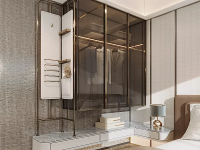 Modern Wardrobe Interior Design With Glass Doors Metal Frame And Storage Shelves 3d model
