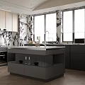 Modern Kitchen Interior Design With Marble Island Counter Cabinets And Large Windows 3d model