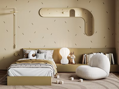 Modern Kids Room Interior With Bed Wall Decor And Chair 3d model
