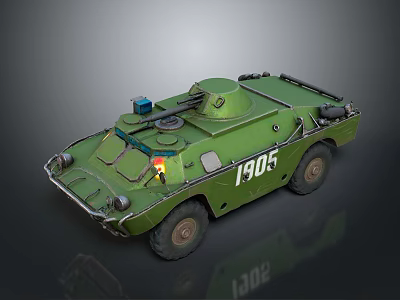 Green Military Armored Vehicle with Number 1305 Turret and Wheels 3d model