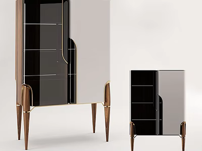 Modern Entryway Console And Side Cabinet With Wooden Legs Mirror Panels Metal Accents 3d model