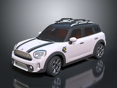 White Compact SUV with Black Roof Rack Stripes and Alloy Wheels Design 3d model