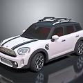 White Compact SUV with Black Roof Rack Stripes and Alloy Wheels Design