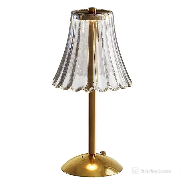 Elegant Table Lamp With Transparent Pleated Lampshade And Golden Base 3d model 