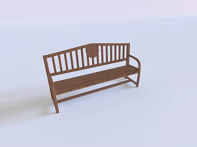 Wooden Outdoor Bench With Simple Backrest And Armrests For Garden Seating 3d model