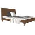 Modern Single Bed With Brown Wooden Headboard Gray White Pillows And White Blanket