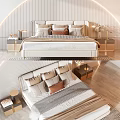 Elegant Modern Double Bed with Soft Pillows and Wooden Nightstands