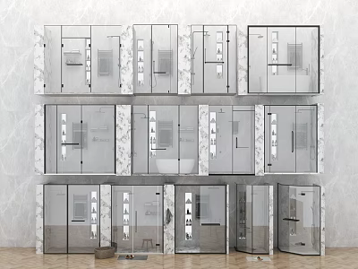 Shower Head In Various Modern Shower Room Styles With Glass Enclosures And Marble Accents 3d model