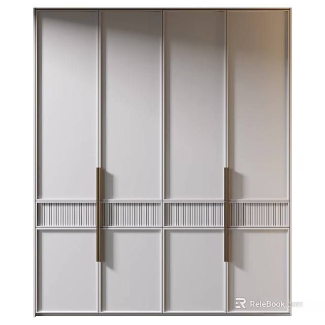 Luxury Modern Wardrobe Design With Sleek White Paneled Doors And Metal Handles 3d model 
