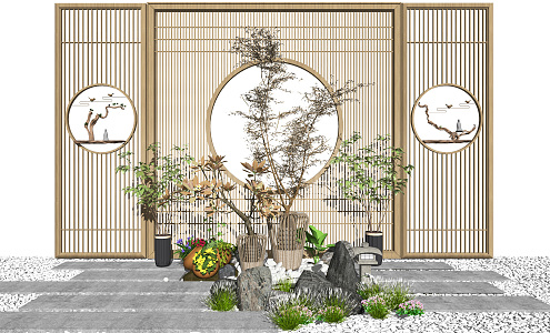 New Chinese style landscape sketch landscape sketch partition screen stone 3d model