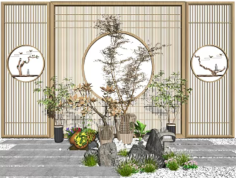 New Chinese style landscape sketch landscape sketch partition screen stone 3d model