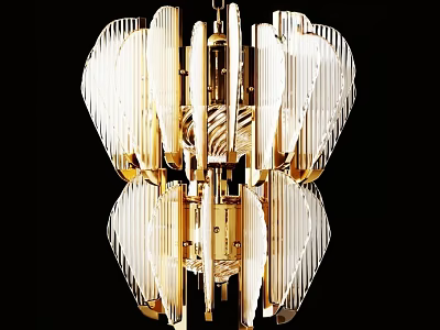 Elegant Modern Chandelier With Gold Metal Frame And Striped Glass Shades Design 3d model