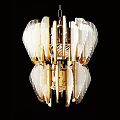 Elegant Modern Chandelier With Gold Metal Frame And Striped Glass Shades Design
