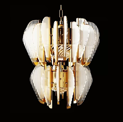 Elegant Modern Chandelier With Gold Metal Frame And Striped Glass Shades Design 3d model