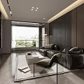 Modern Living Room Interior With Grey Sofa Coffee Table Rug And Striped Wall Lighting
