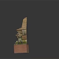 Miniature House Model With Tile Roof Windows And Wooden Base Decorative Greenery