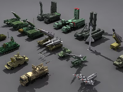 Military Utility Vehicles Featuring Tanks Missile Launchers Armored Cars and Weapons Systems 3d model