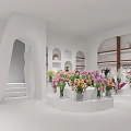 Floral Shop Interior Design With Colorful Flower Bouquets On Display Platforms