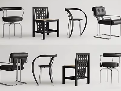 Modern Accent Chairs With Various Designs Metal Wood Frames And Curved Backrests 3d model