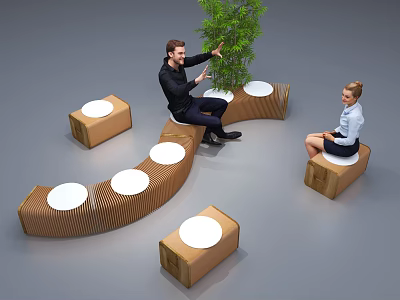 Outdoor Chairs With Curved Design And White Tabletops In Modern Leisure Setting With Green Plant 3d model