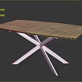 Modern Wooden Table With Cross Metal Legs And Sleek Minimalist Design